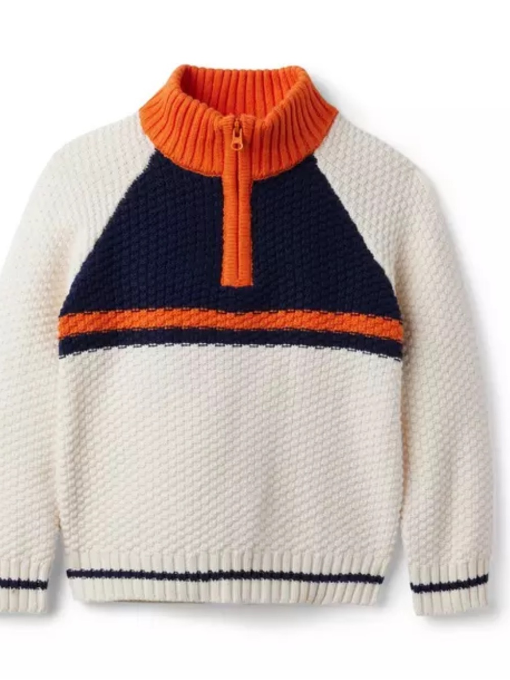 Janie and Jack Cream Navy and Orange Half-Zip Colorblock Sweater